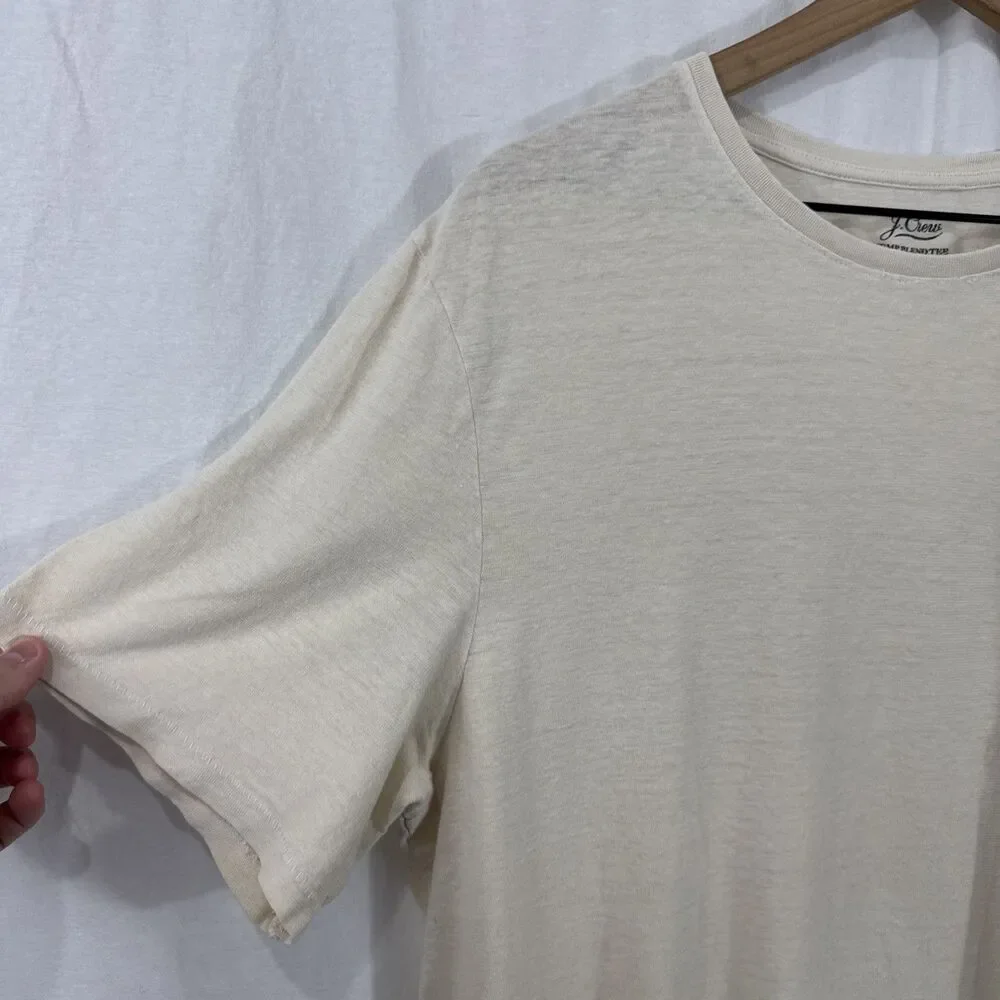 J Crew Men’s Hemp Blend Ivory Short Sleeve Tee Sz XL Tall Casual Outdoor Preppy